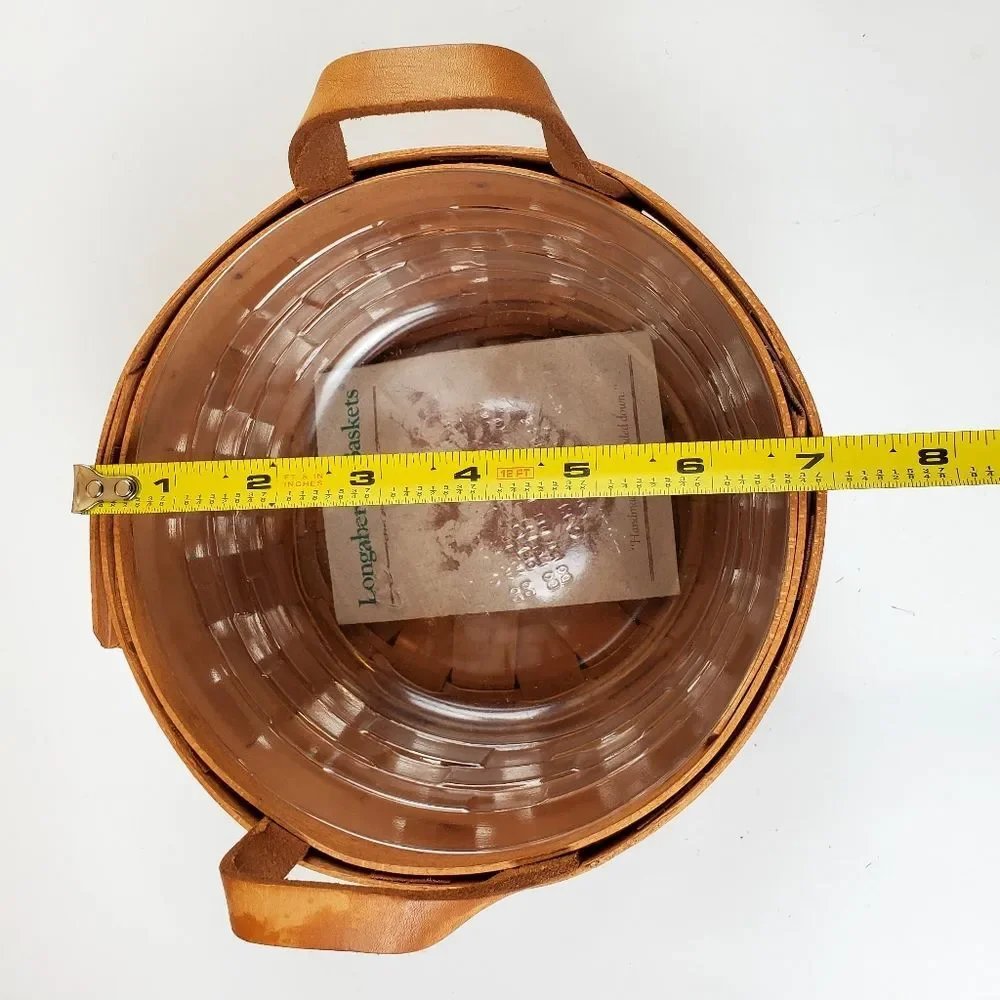 LONGABERGER Round Leather Handles Basket with Plastic Protector